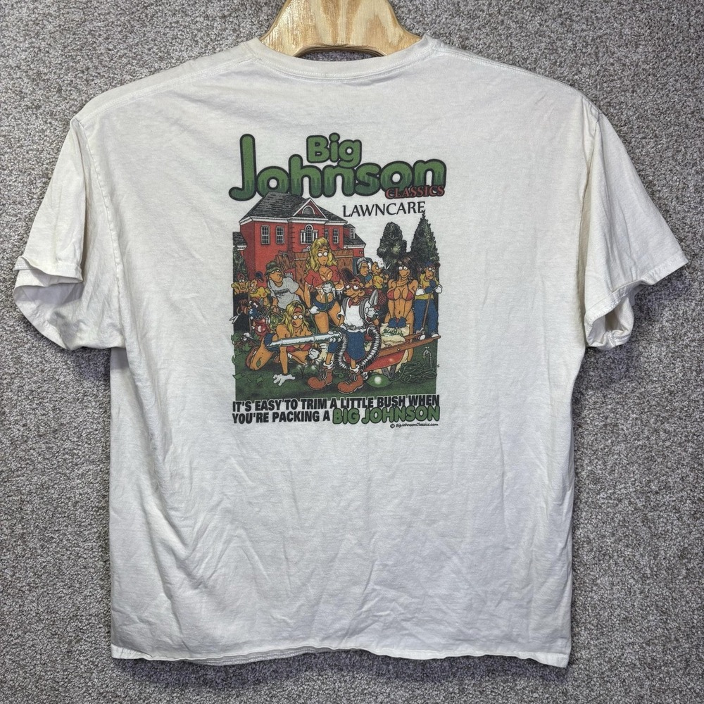 Big Johnson Classics Shirt Mens 2XL White Lawncare Graphic Tee Adult Humor